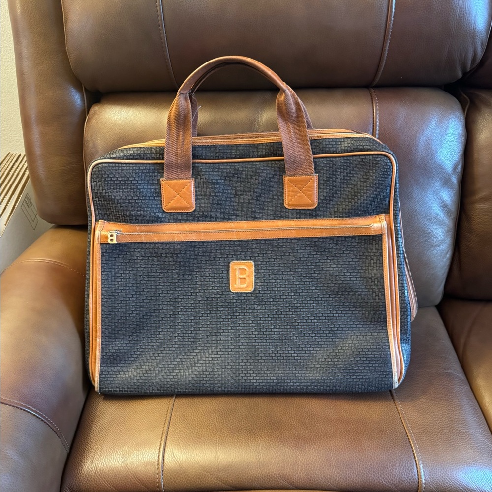 VTG Bally black and brown leather logo travel bag